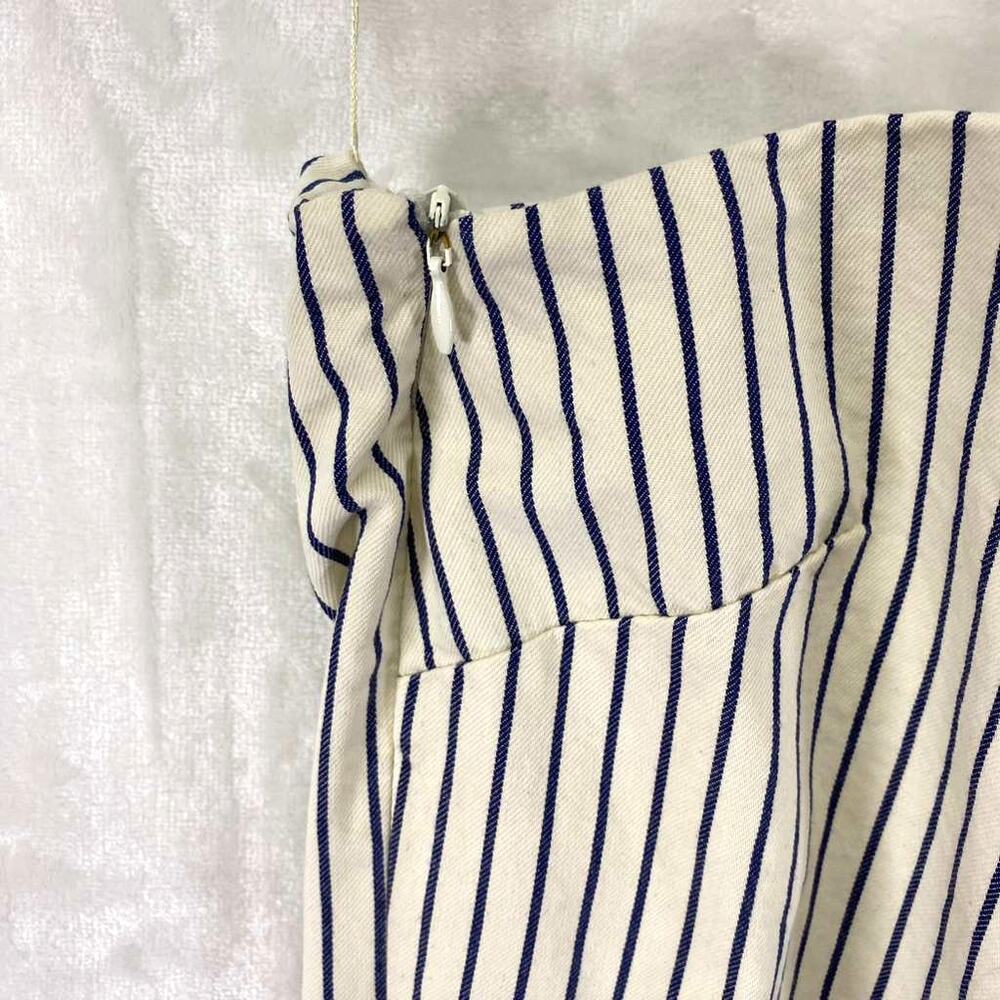 ZARA Denim Dress One Shoulder Ruffle Striped Ivory Blue Bodycon Sz M - Picture 3 of 8